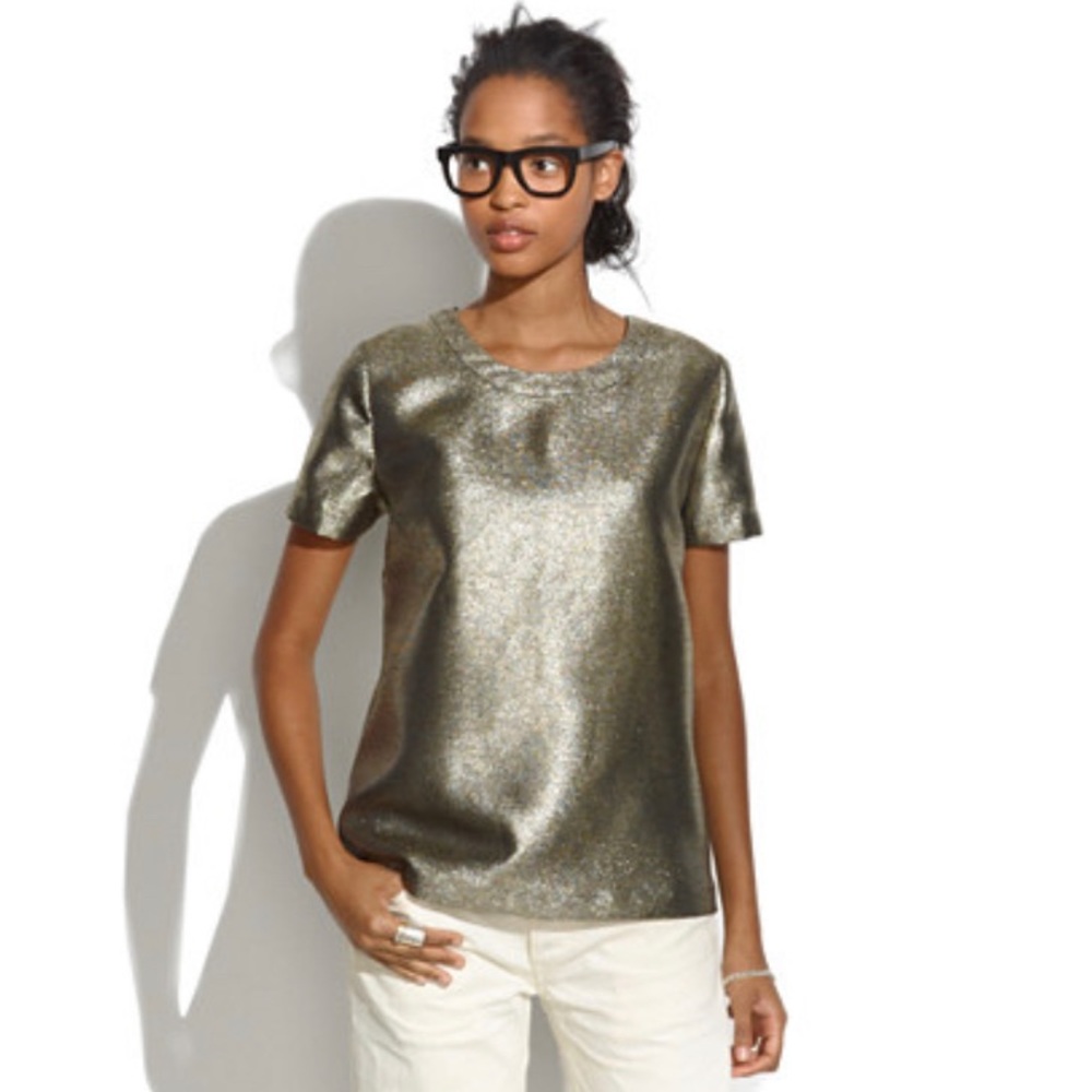 NEW Madewell Gold Metallic Short Sleeve Blouse M